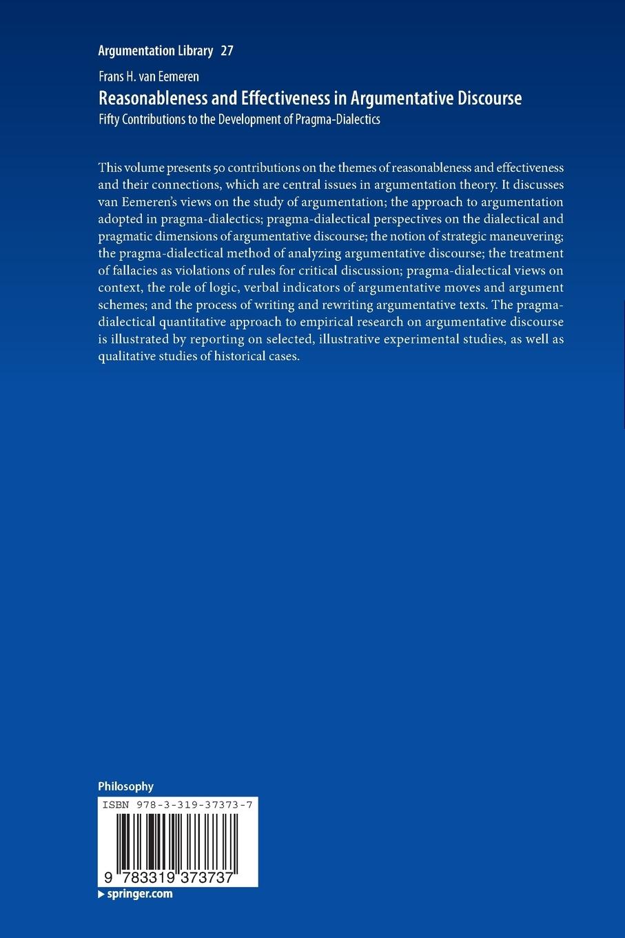 Rückseitencover Reasonableness and Effectiveness in Argumentative Discourse