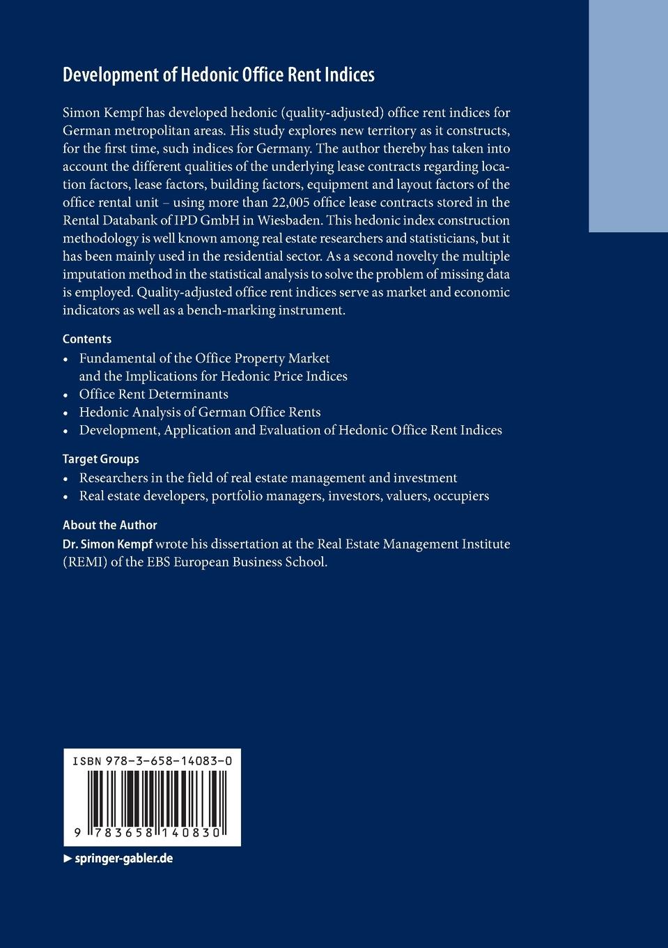 Rückseitencover Development of Hedonic Of¿ce Rent Indices