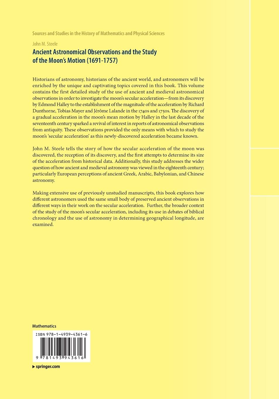 Rückseitencover Ancient Astronomical Observations and the Study of the Moon's Motion (1691-1757)