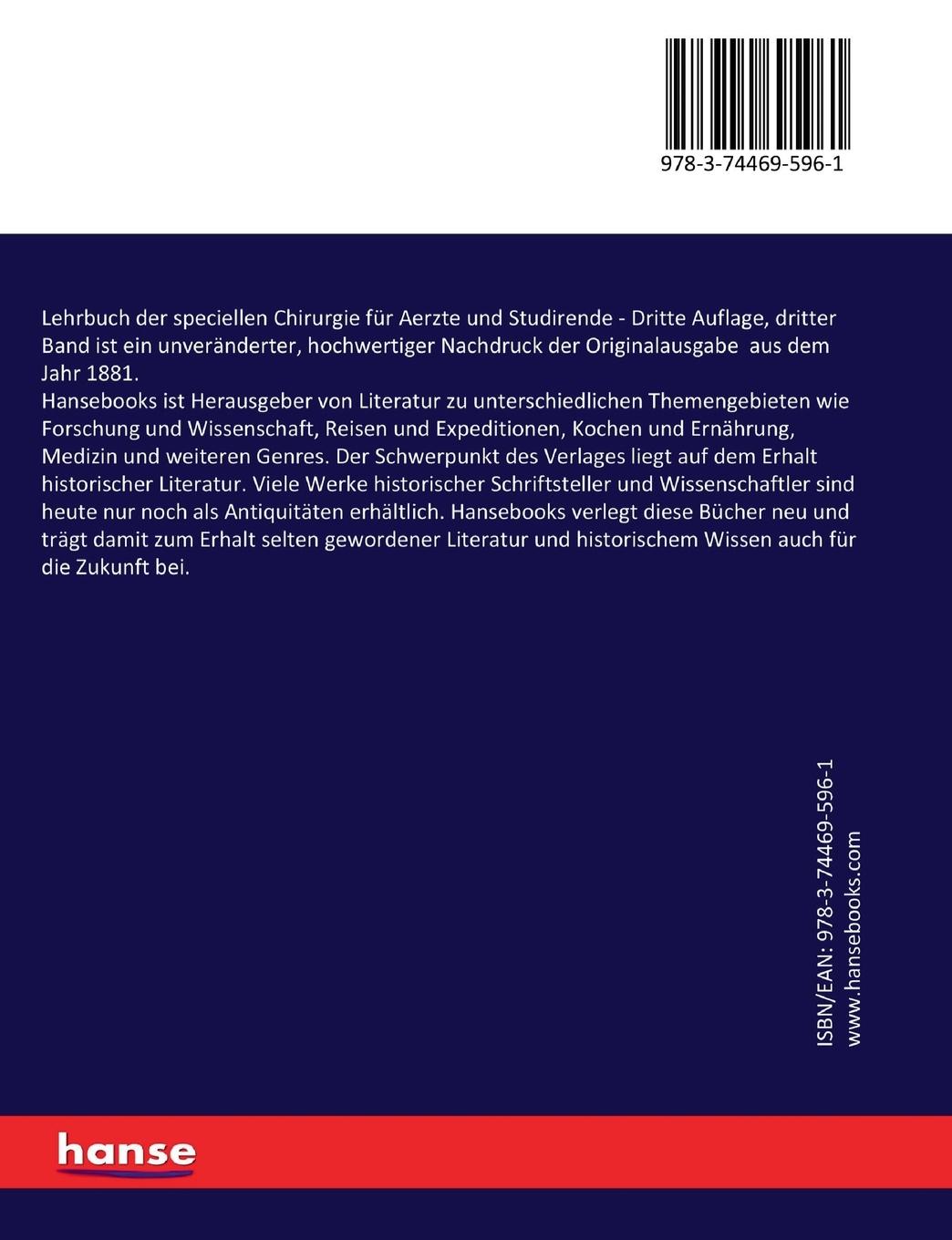 Rückseitencover Lehrbuch der speciellen Chirurgie für Aerzte und Studirende