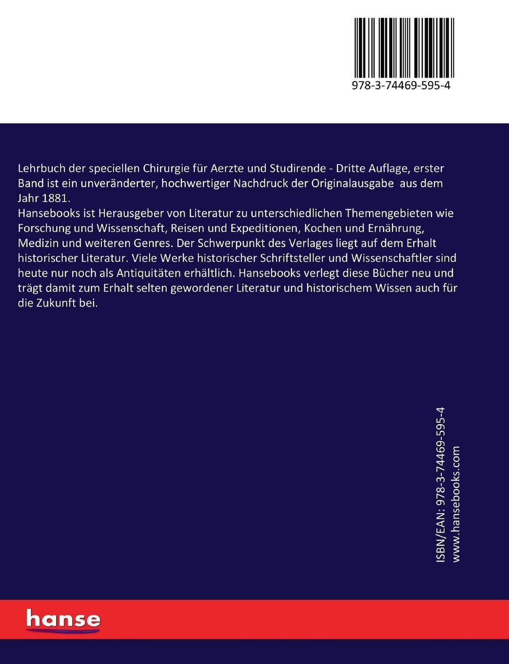 Rückseitencover Lehrbuch der speciellen Chirurgie für Aerzte und Studirende