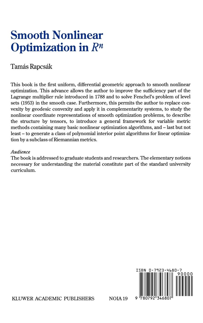Rückseitencover Smooth Nonlinear Optimization in Rn
