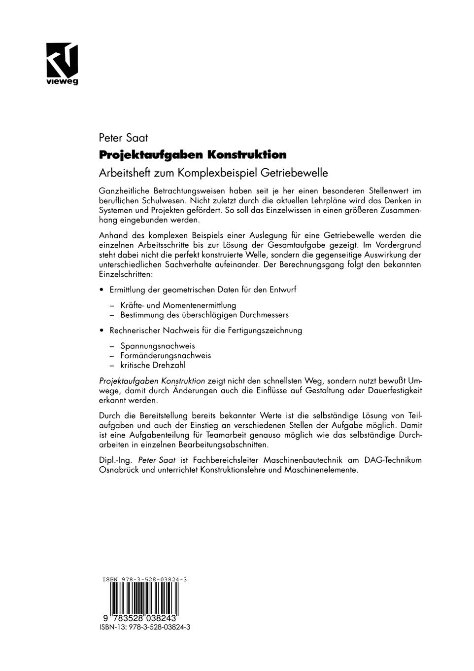 Rückseitencover Projektaufgaben Konstruktion