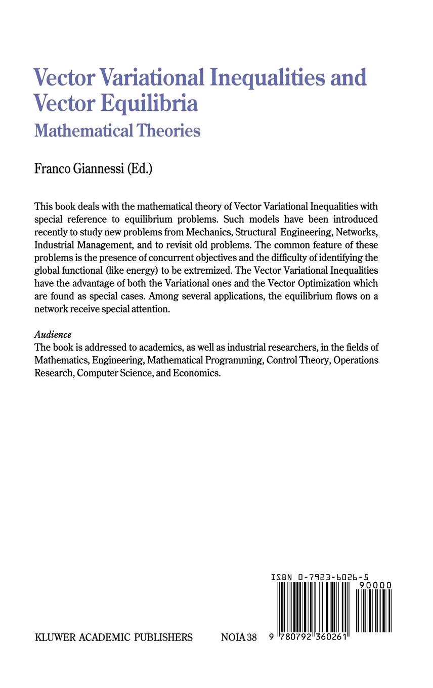 Rückseitencover Vector Variational Inequalities and Vector Equilibria