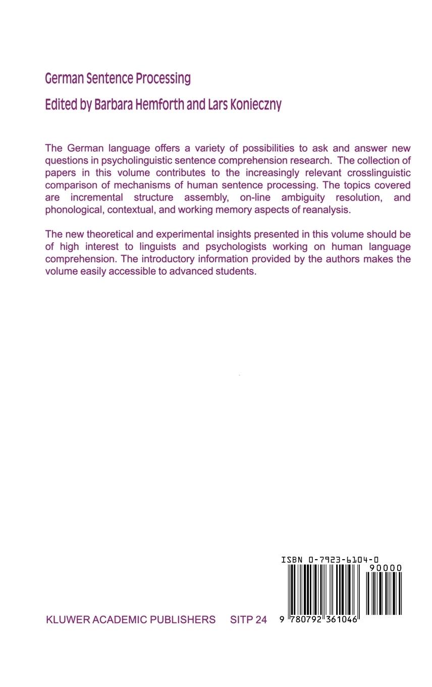 Rückseitencover German Sentence Processing
