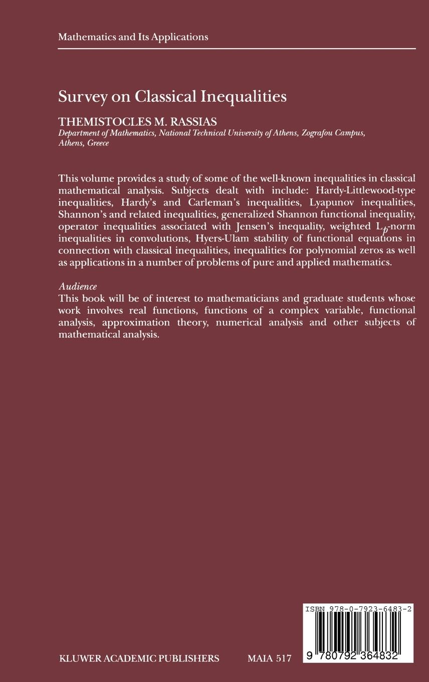 Rückseitencover Survey on Classical Inequalities