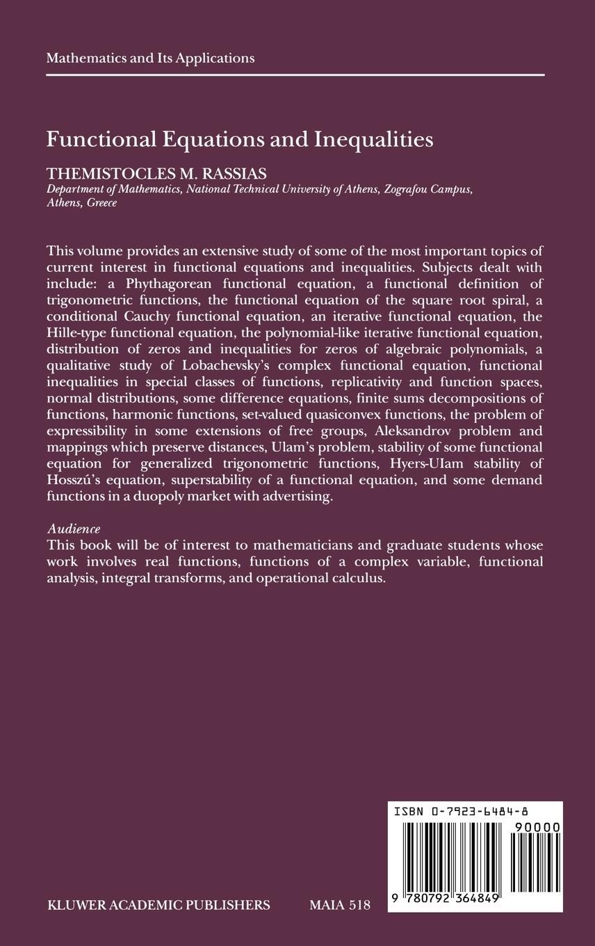 Rückseitencover Functional Equations and Inequalities