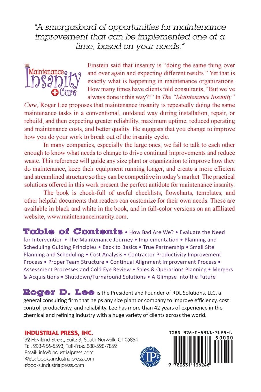 Rückseitencover The ''Maintenance Insanity'' Cure: Practical Solutions to Improve Maintenance Work