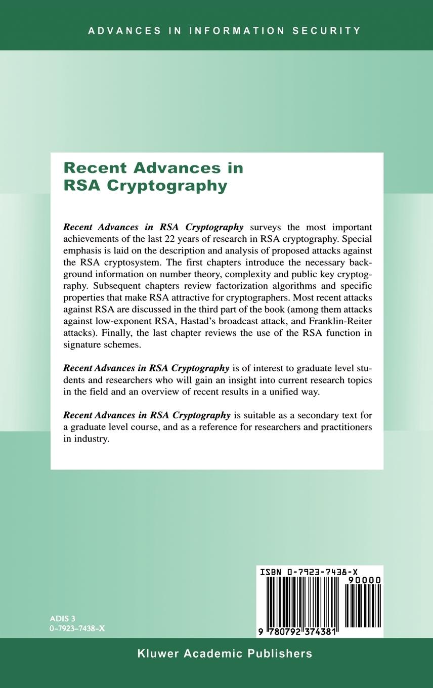 Rückseitencover Recent Advances in RSA Cryptography