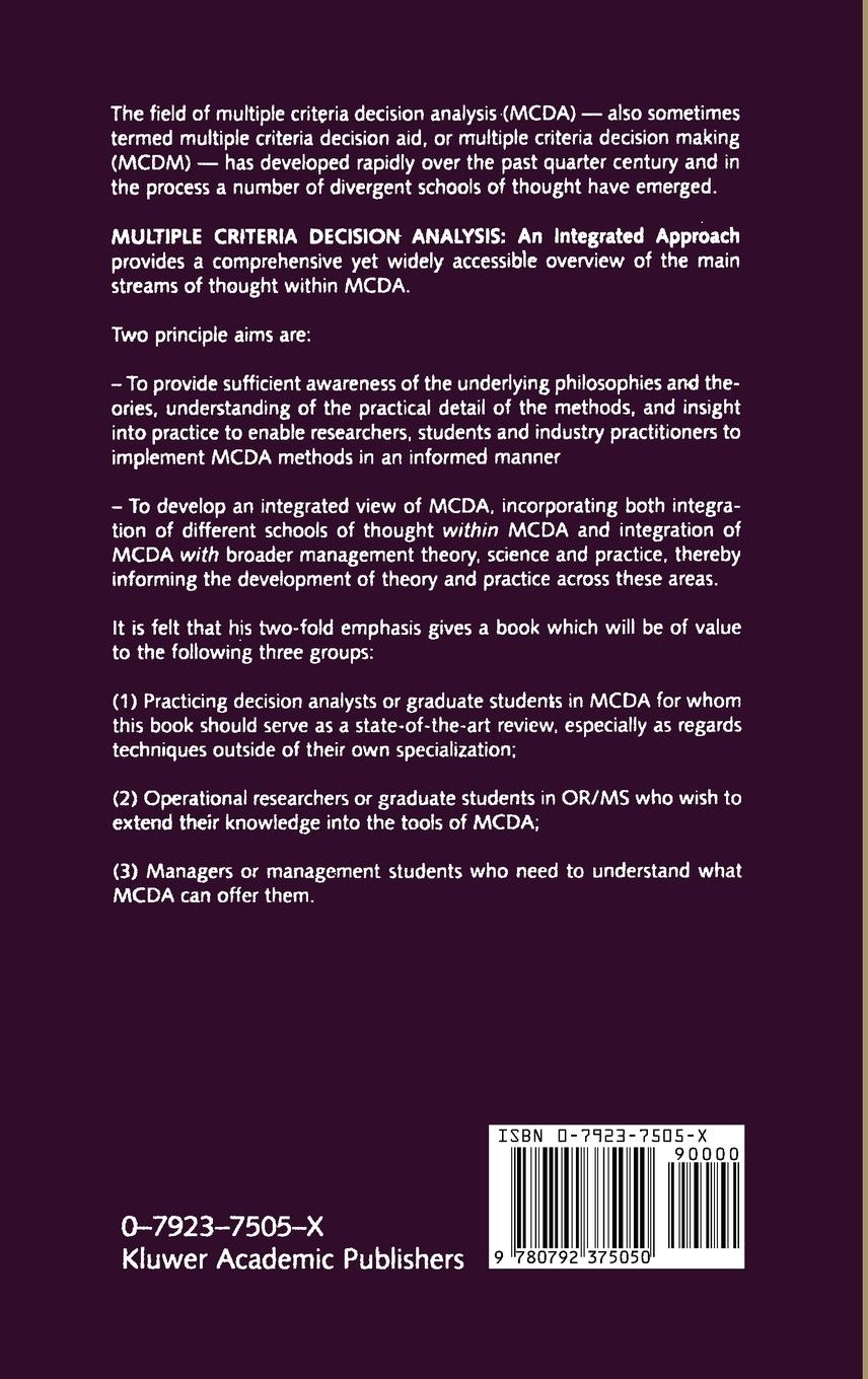 Rückseitencover Multiple Criteria Decision Analysis