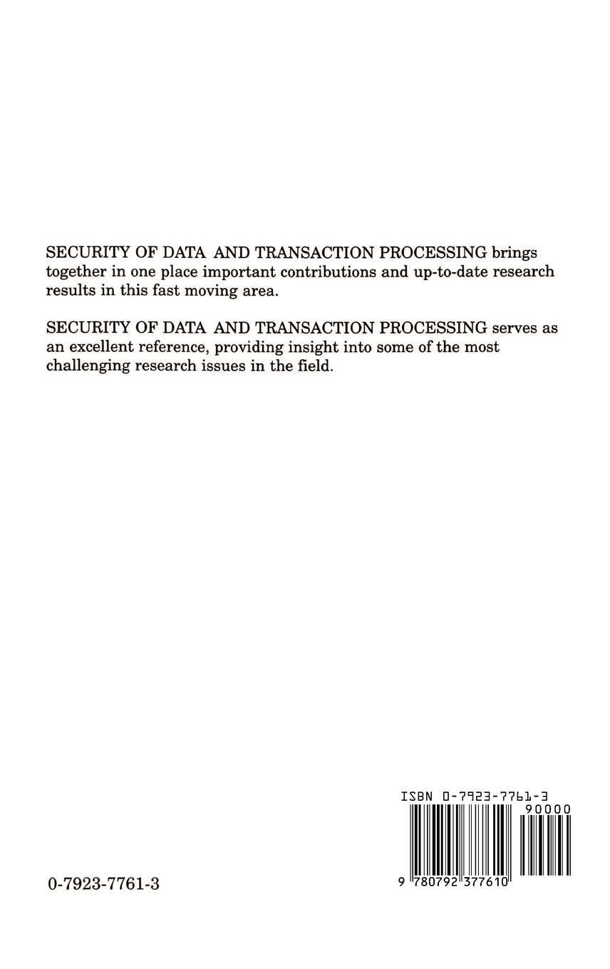 Rückseitencover Security of Data and Transaction Processing