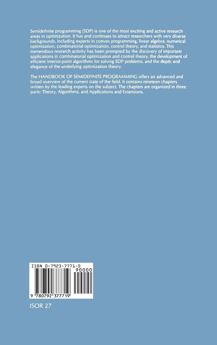 Rückseitencover Handbook of Semidefinite Programming