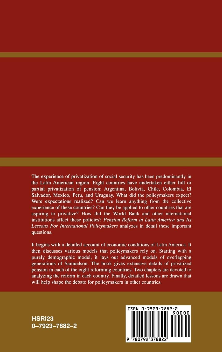 Rückseitencover Pension Reform in Latin America and Its Lessons for International Policymakers