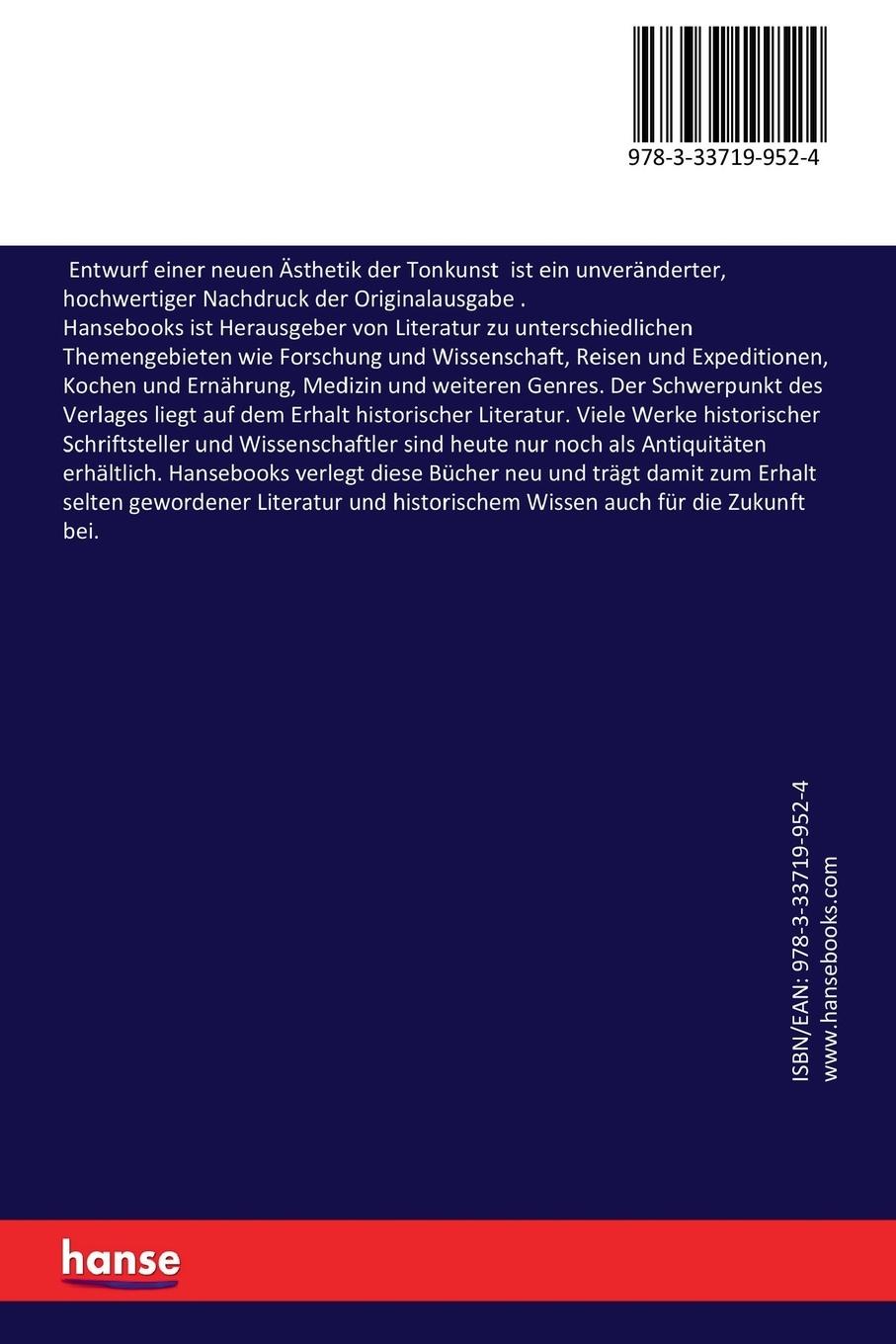 Rückseitencover Entwurf einer neuen Ästhetik der Tonkunst