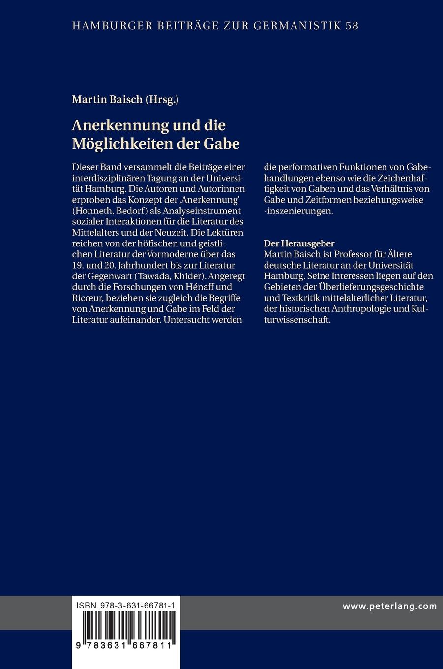 Rückseitencover Anerkennung und die Möglichkeiten der Gabe