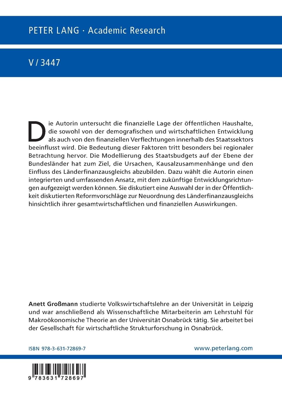 Rückseitencover Modellierung des Staatsbudgets auf der Ebene der Bundesländer