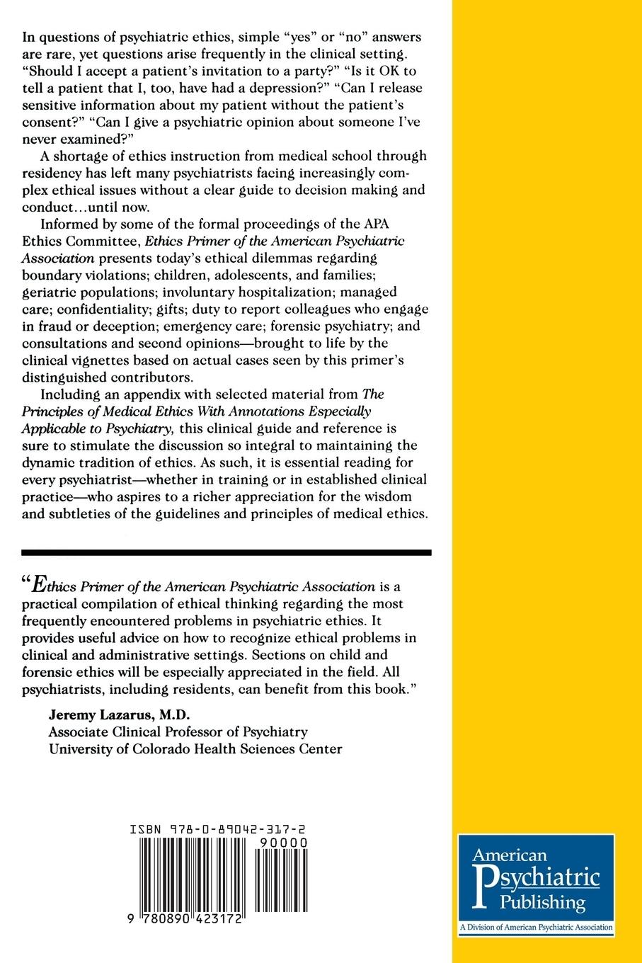 Rückseitencover Ethics Primer of the American Psychiatric Association