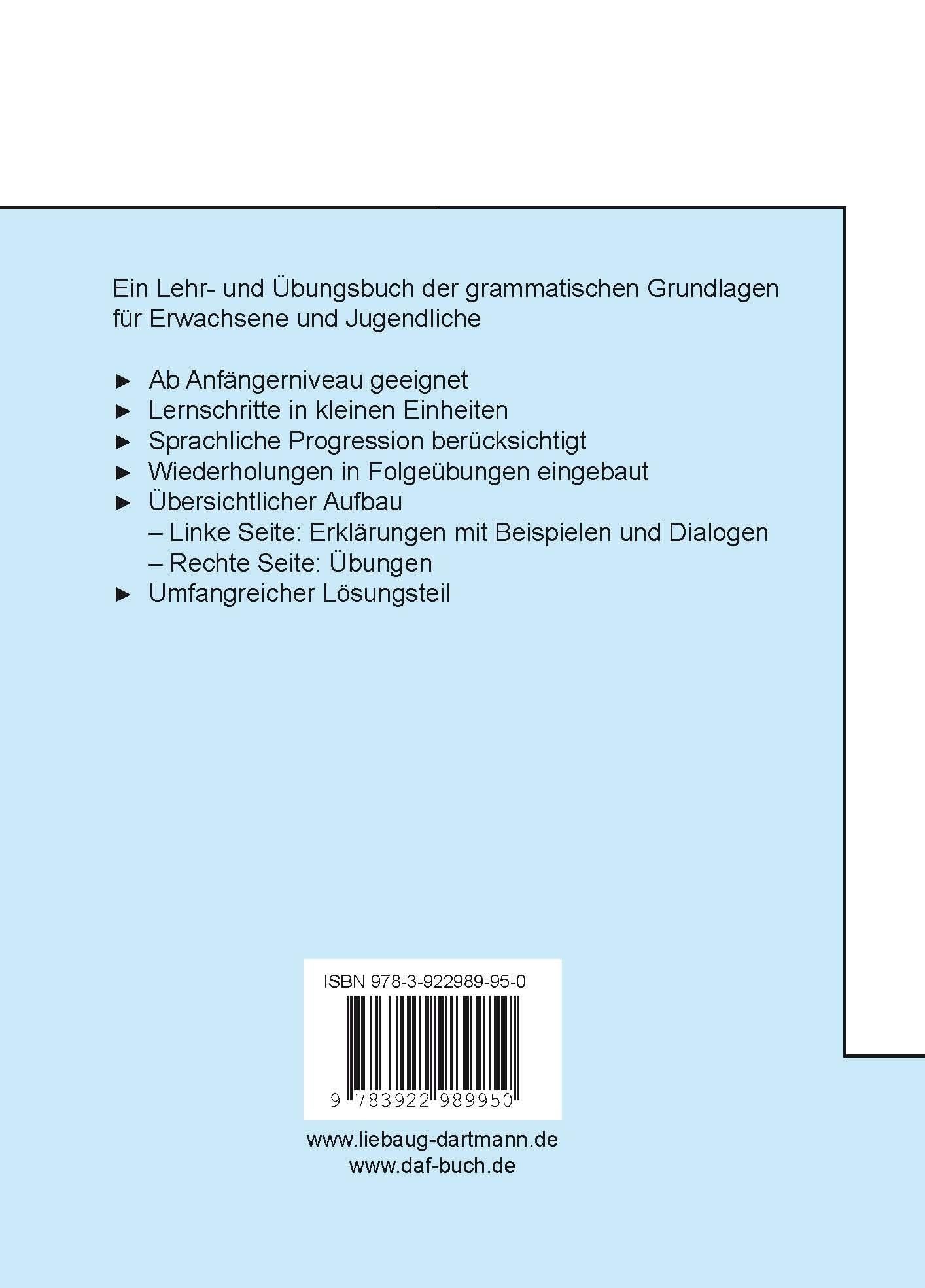 Rückseitencover Deutsche Grammatik in kleinen Schritten Niveau A1- A2