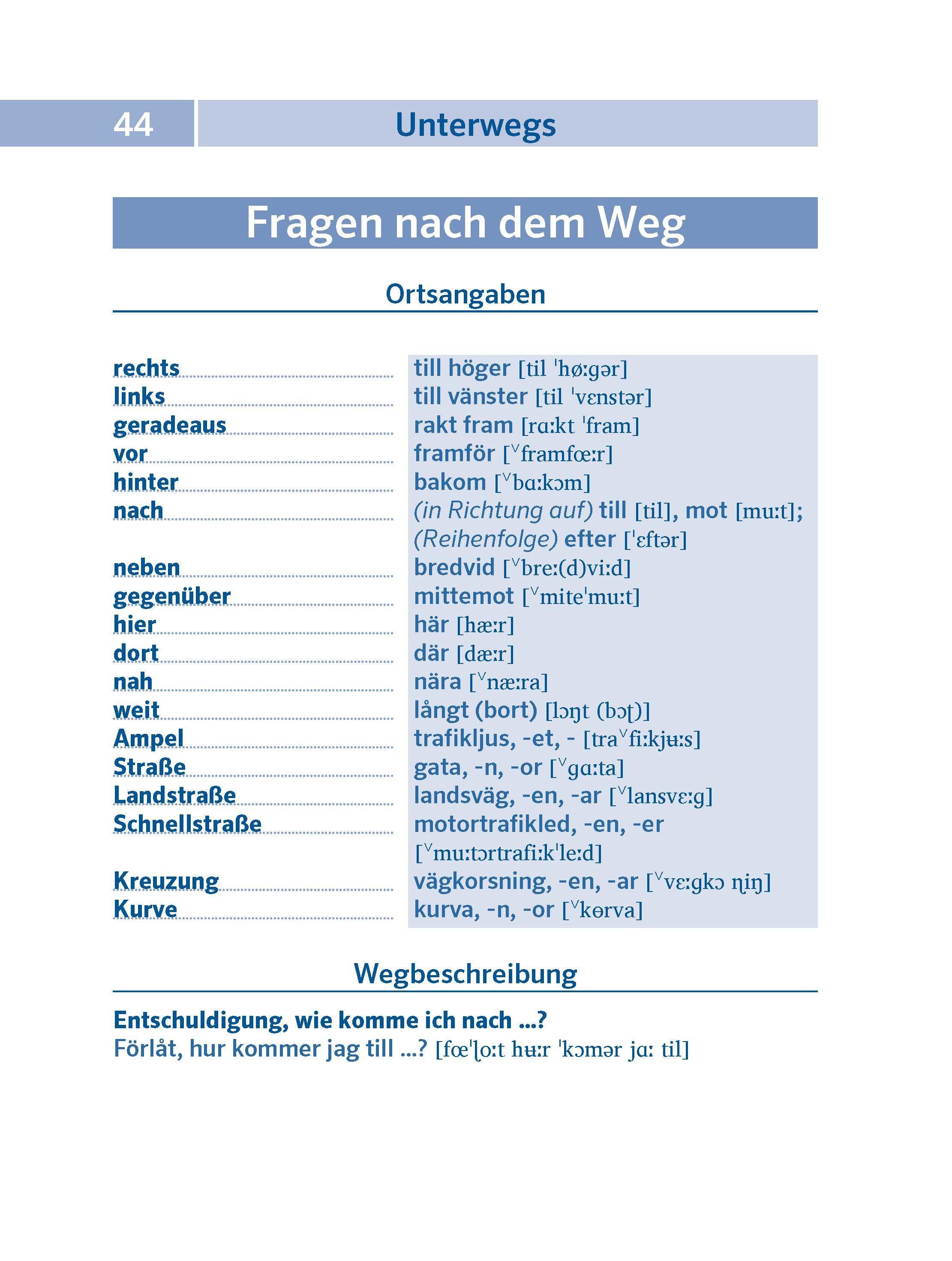 Beispielinhalt (Bild) PONS Pocket-Sprachführer Schwedisch