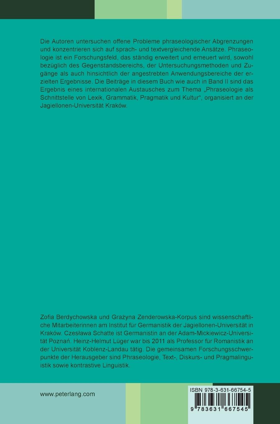 Rückseitencover Phraseologie als Schnittstelle von Sprache und Kultur I
