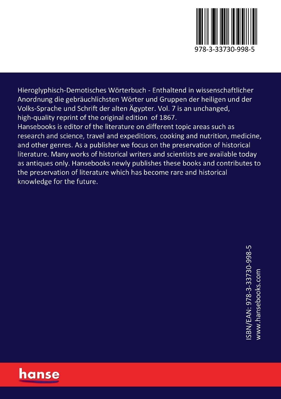 Rückseitencover Hieroglyphisch-Demotisches Wörterbuch