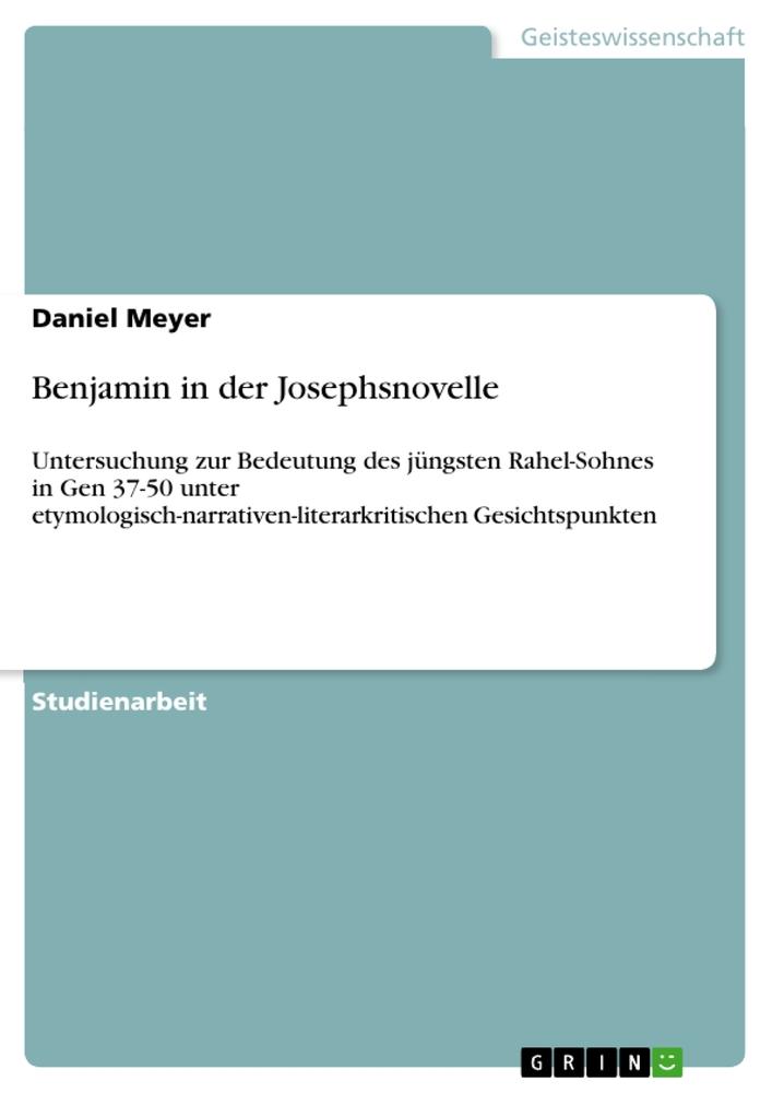 Vorderes Coverbild Benjamin in der Josephsnovelle