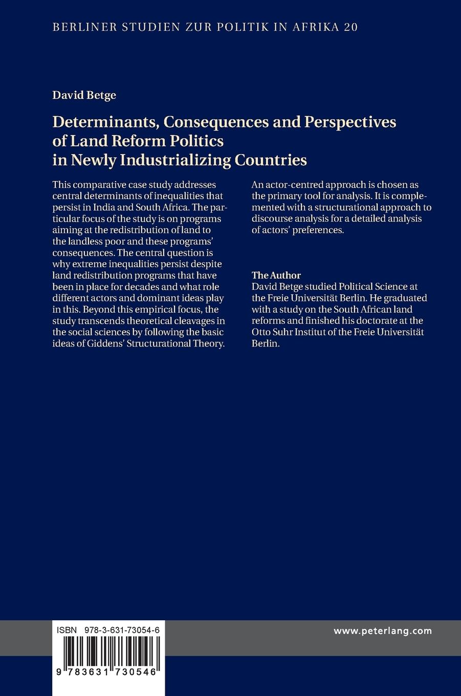 Rückseitencover Determinants, Consequences and Perspectives of Land Reform Politics in Newly Industrializing Countries