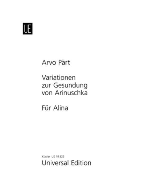 Vorderes Coverbild Für Alina; Variationen zur Gesundung von Arinuschka