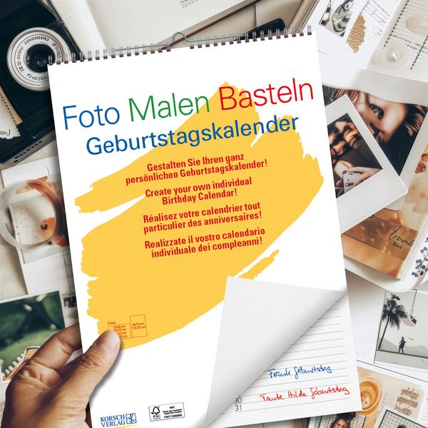Beispielinhalt (Bild) Foto-Malen-Basteln Bastelkalender A4 weiß Geburtstagskalender