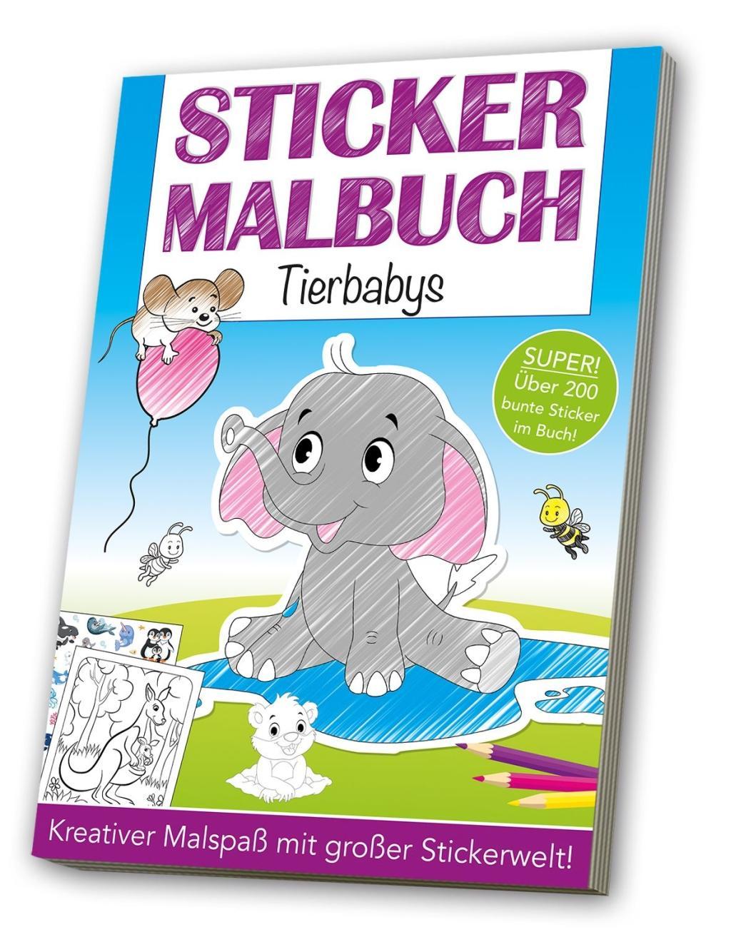 Vorderes Coverbild Stickermalbuch: Tierbabys