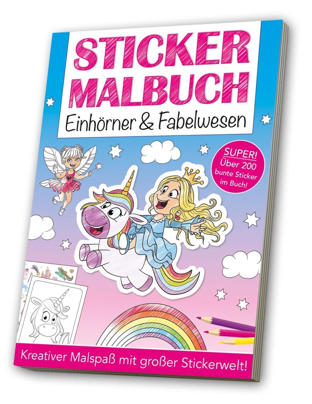 Vorderes Coverbild Stickermalbuch: Einhörner & Fabelwesen