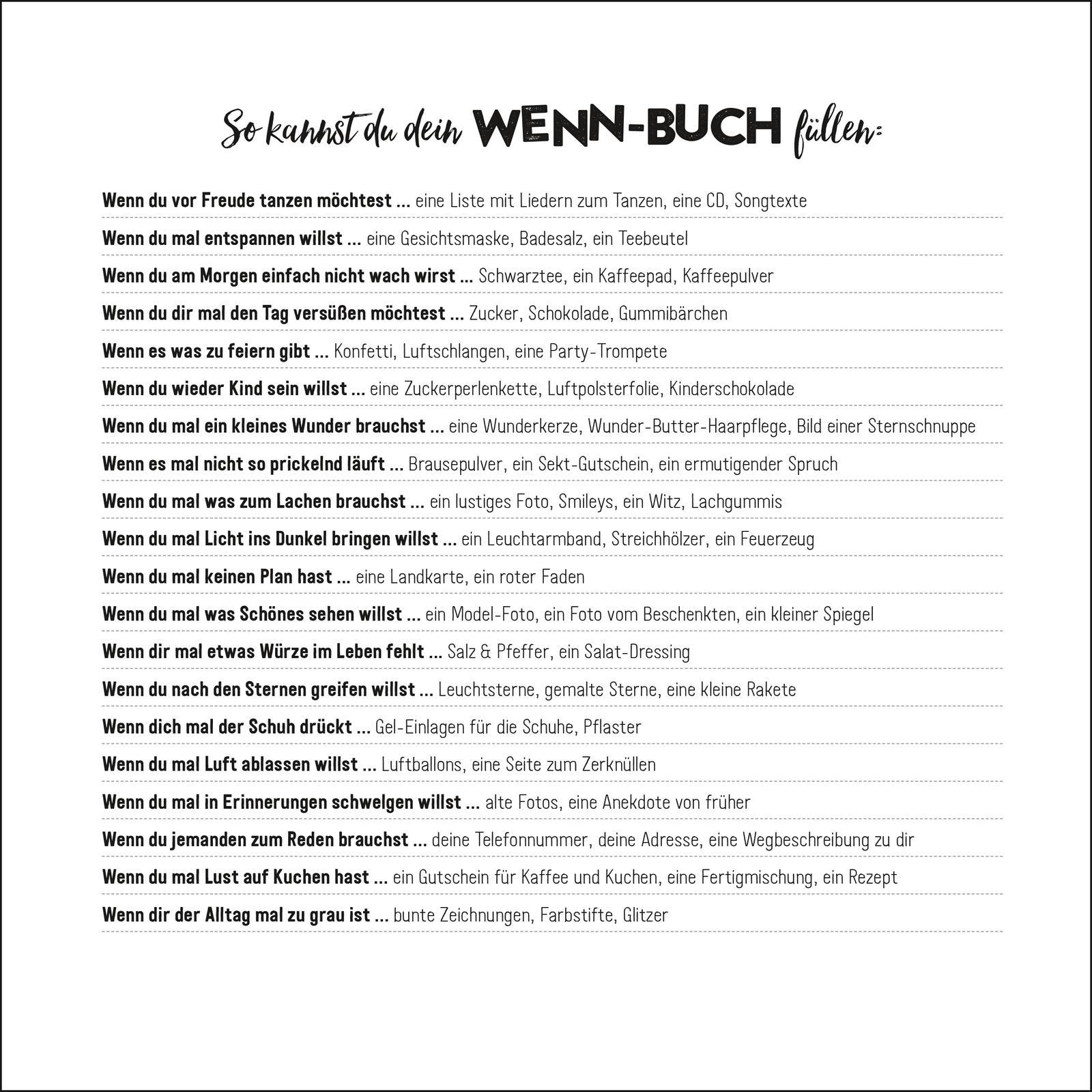 Beispielinhalt (Bild) Wenn-Buch für dich - An dich gedacht - Für dich gemacht