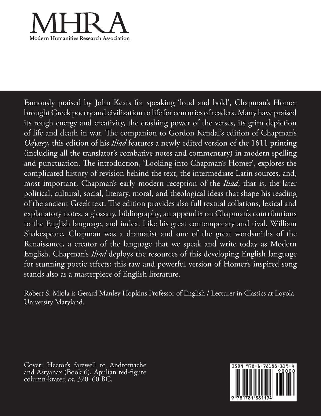 Rückseitencover George Chapman, Homer's 'Iliad'