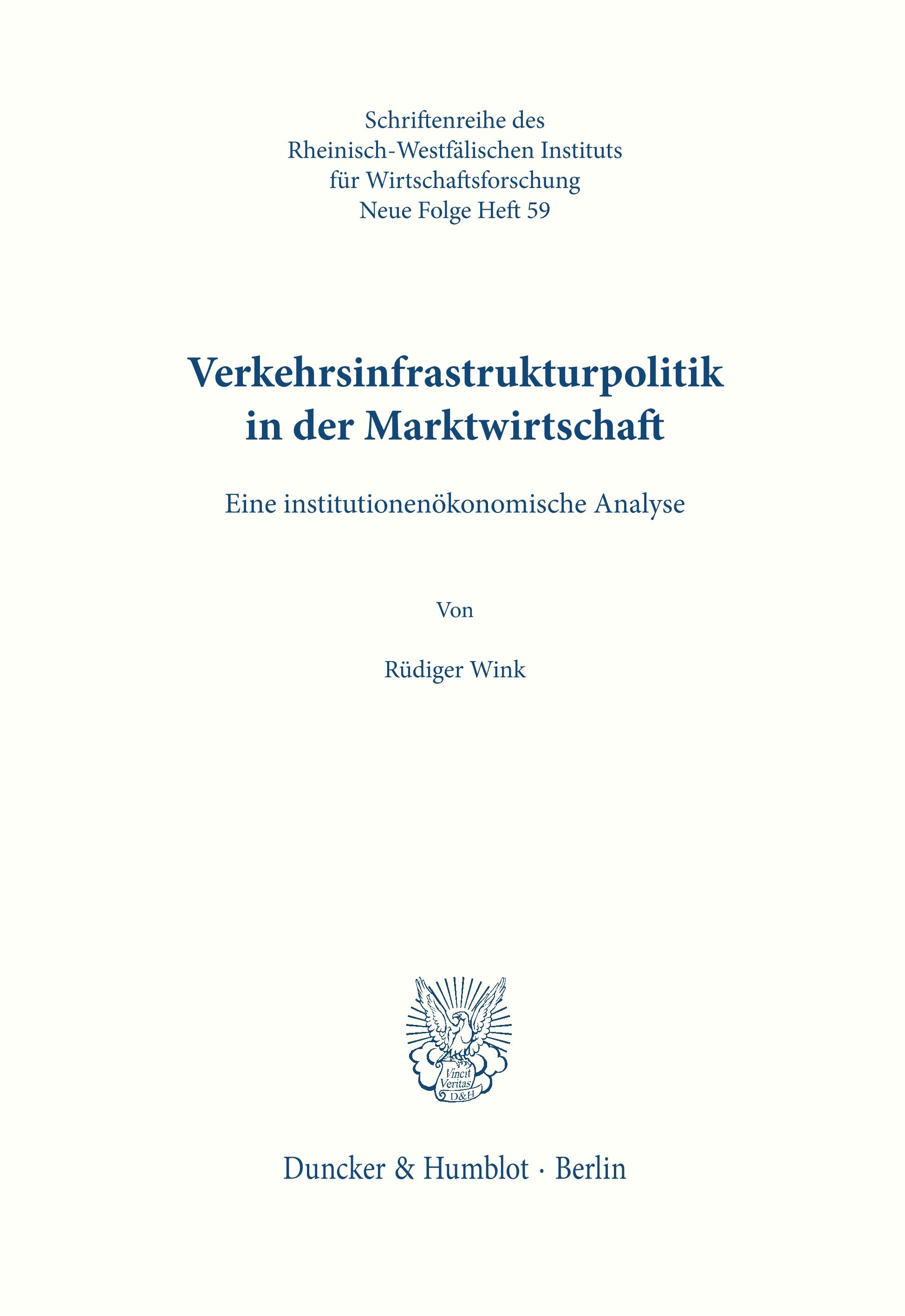 Vorderes Coverbild Verkehrsinfrastrukturpolitik in der Marktwirtschaft.