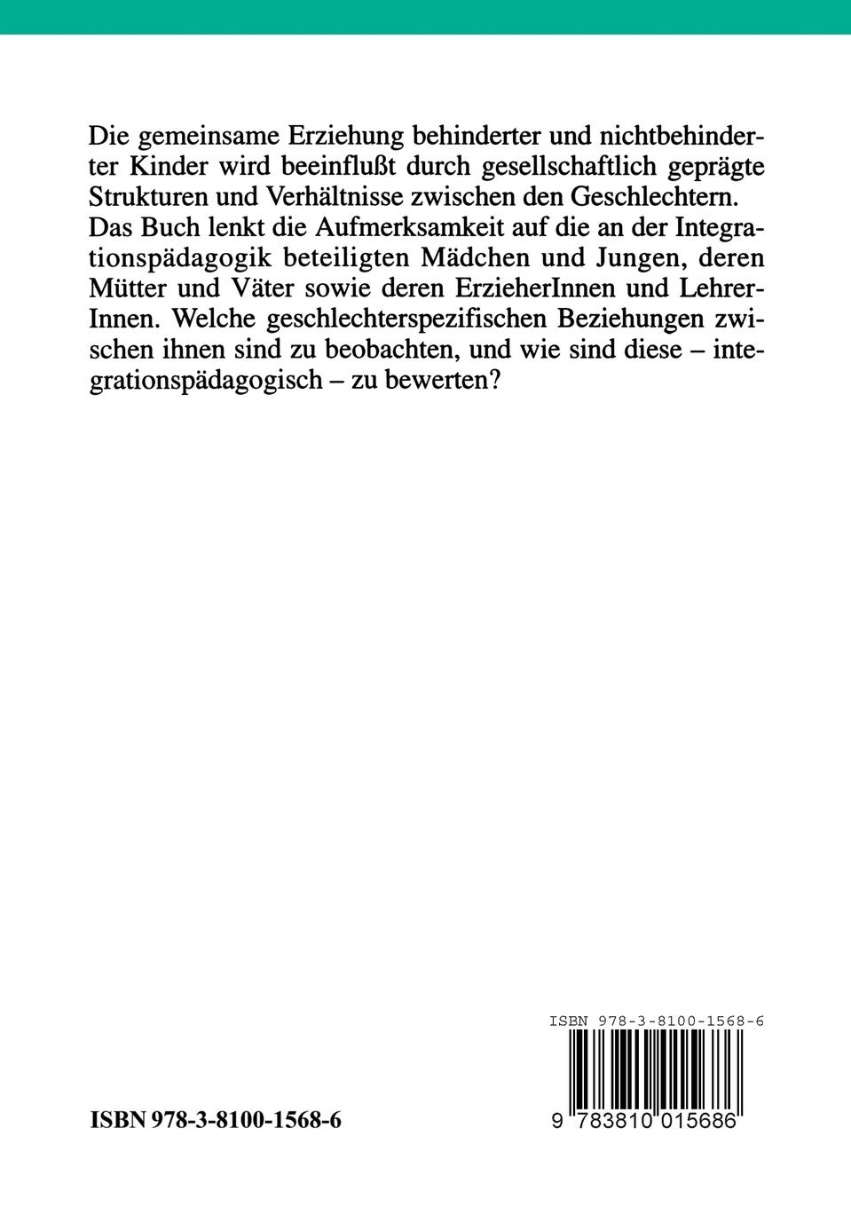 Rückseitencover Integrationspädagogik und Geschlecht