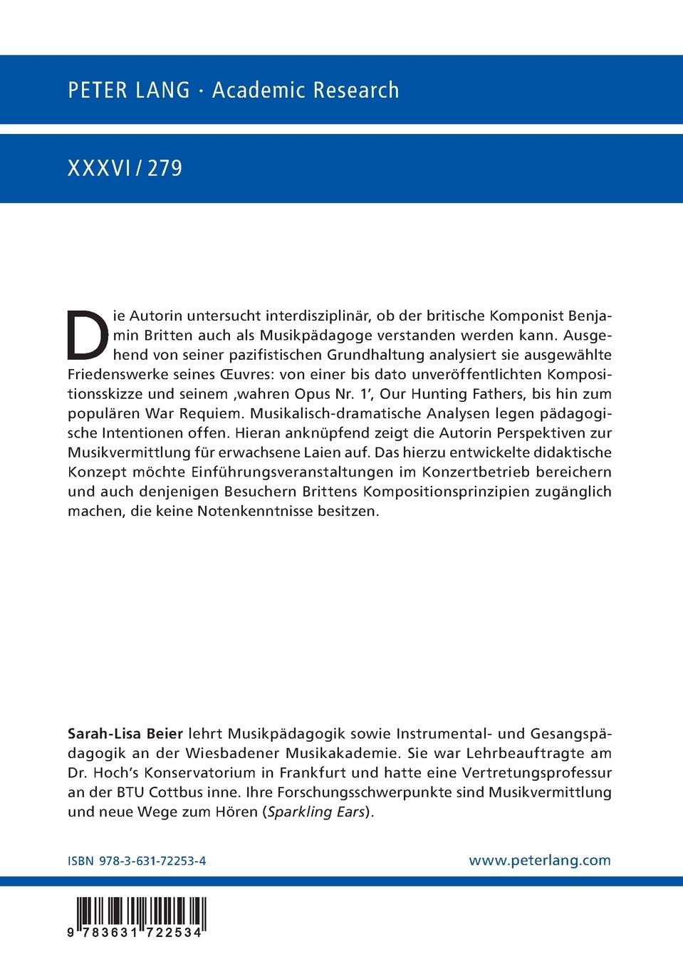 Rückseitencover Benjamin Britten als Friedenskomponist