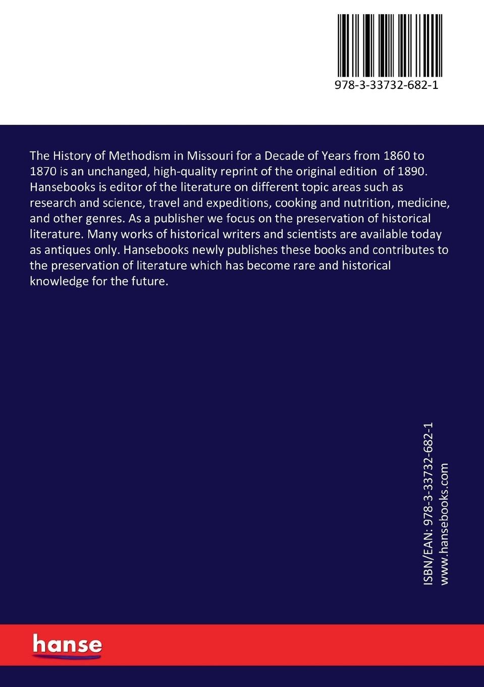Rückseitencover The History of Methodism in Missouri for a Decade of Years from 1860 to 1870