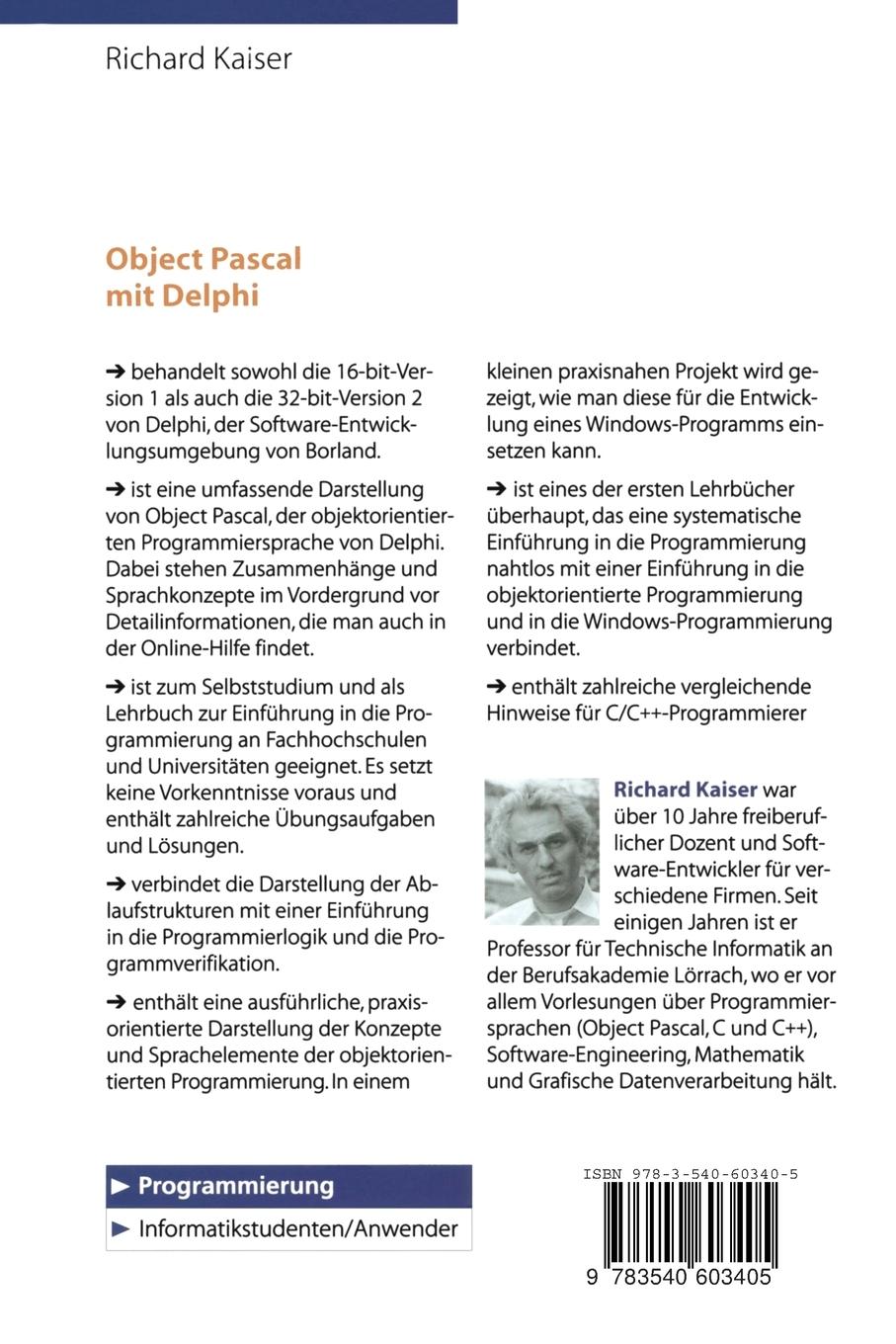 Rückseitencover Object Pascal mit Delphi