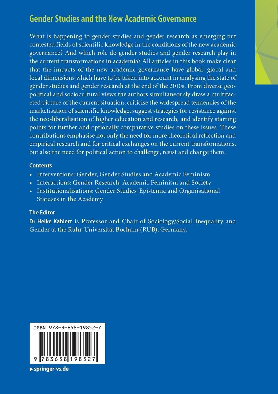 Rückseitencover Gender Studies and the New Academic Governance