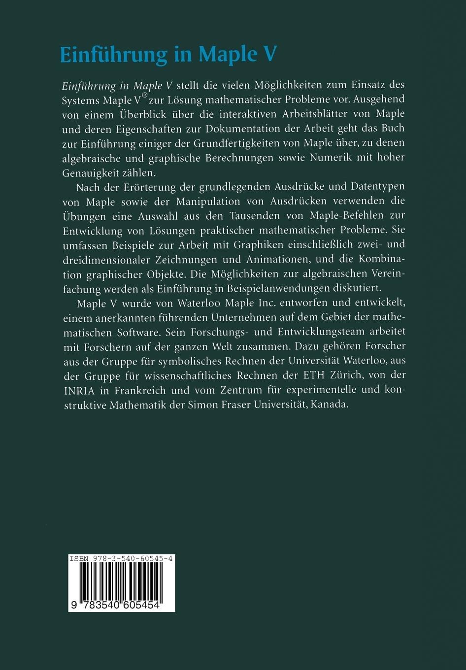 Rückseitencover Einführung in Maple V