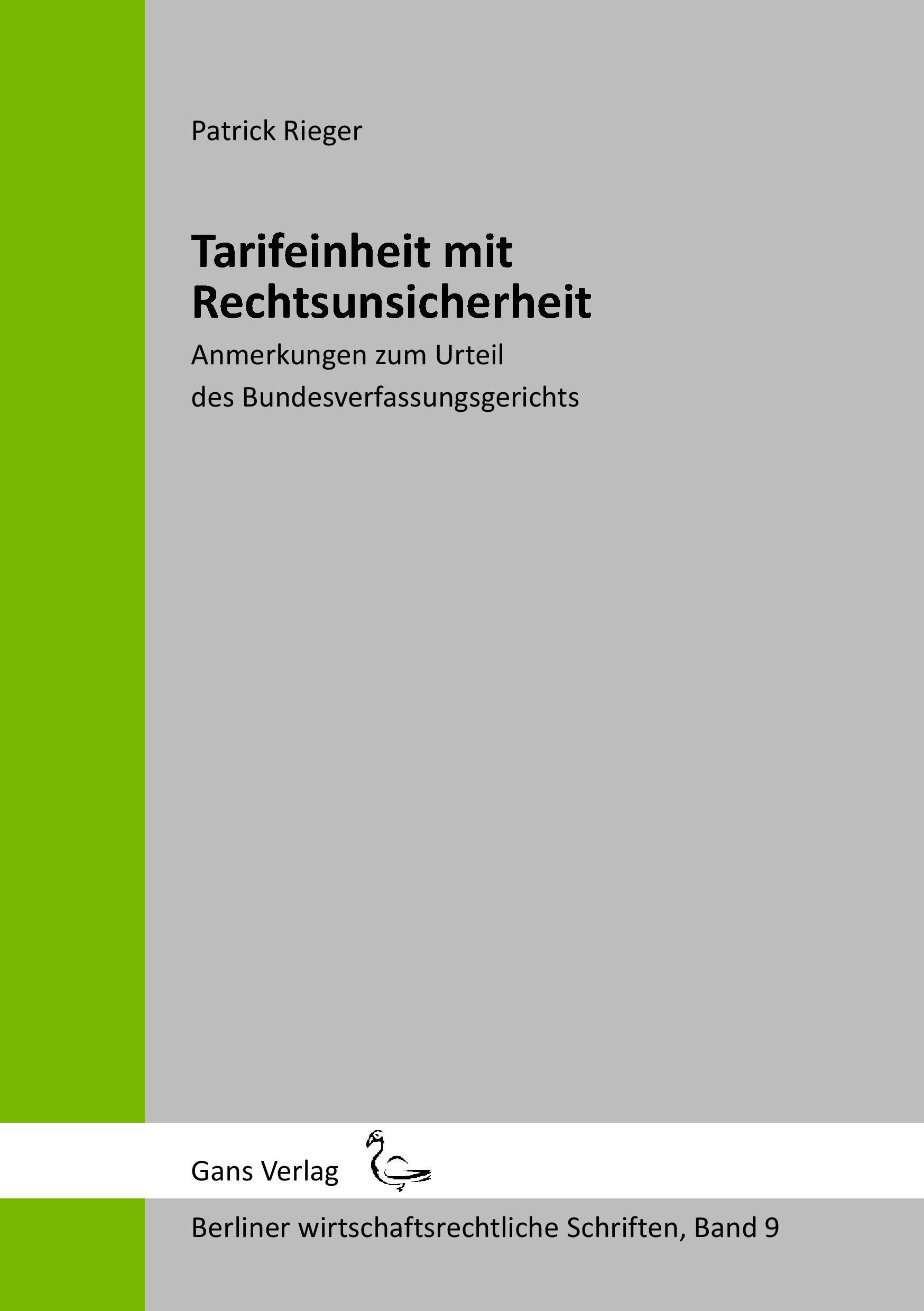 Vorderes Coverbild Tarifeinheit mit Rechtsunsicherheit