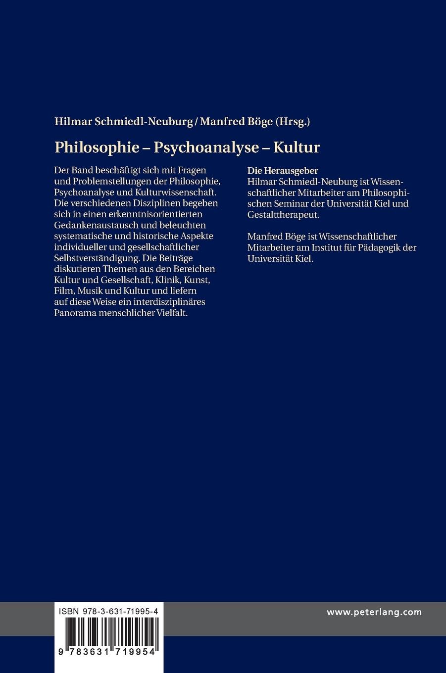 Rückseitencover Philosophie - Psychoanalyse - Kultur