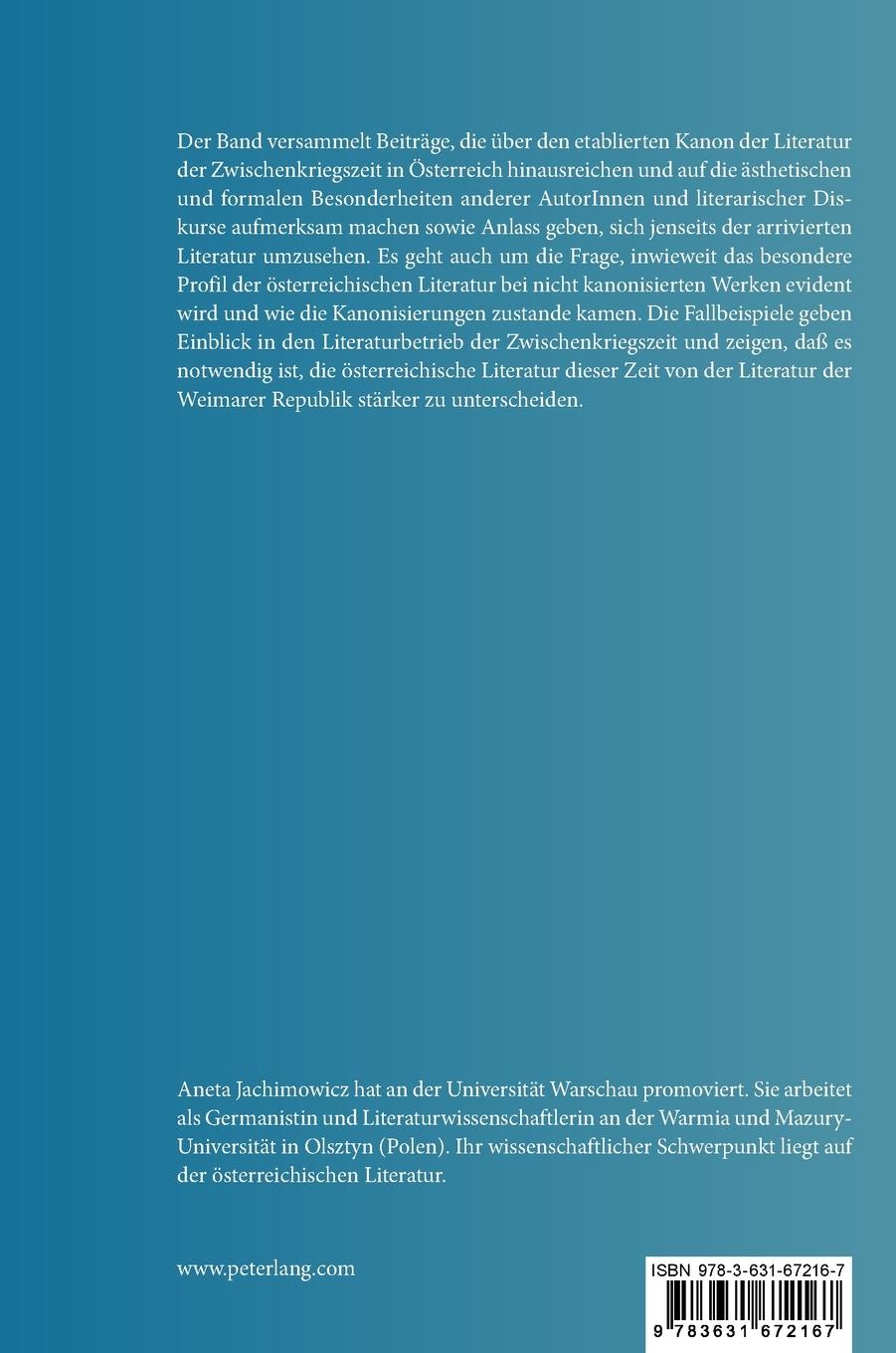 Rückseitencover Gegen den Kanon - Literatur der Zwischenkriegszeit in Österreich