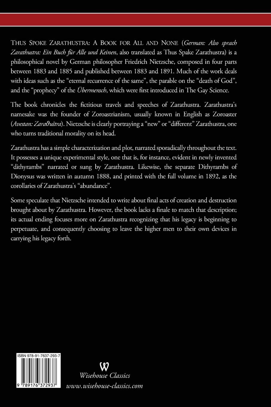 Rückseitencover Thus Spake Zarathustra - A Book for All and None (Wisehouse Classics)