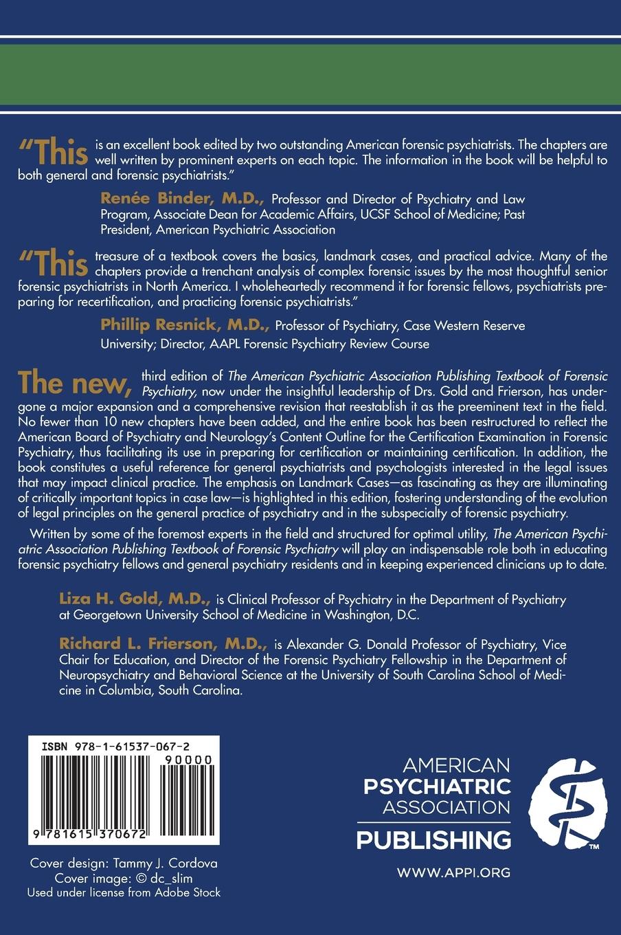 Rückseitencover The American Psychiatric Association Publishing Textbook of Forensic Psychiatry