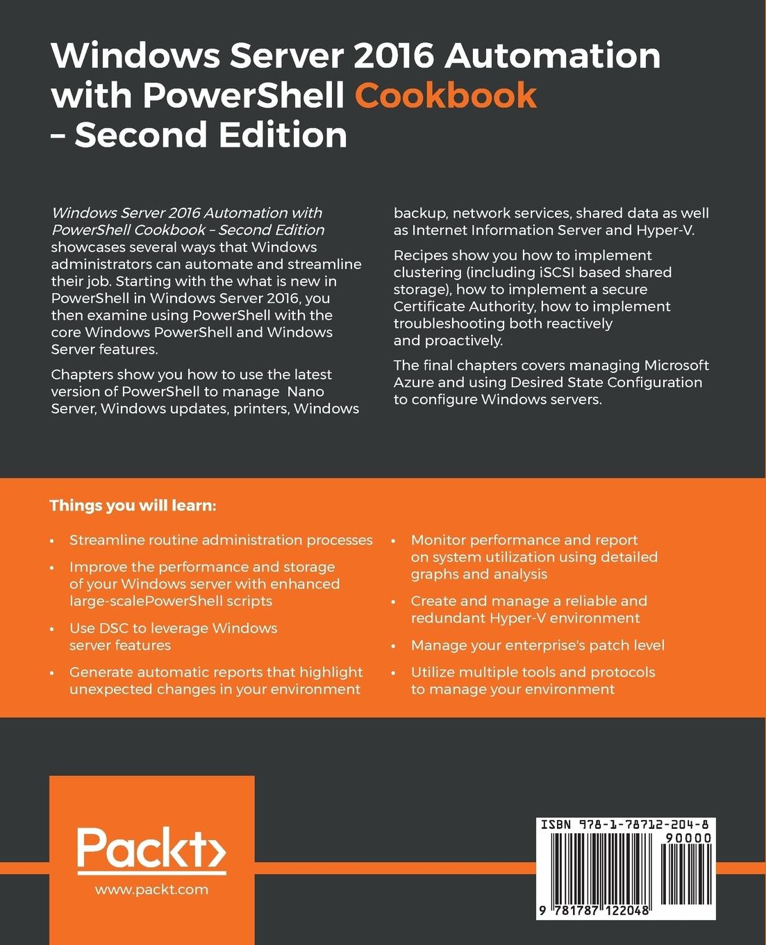 Rückseitencover Windows Server 2016 Automation with PowerShell Cookbook - Second Edition