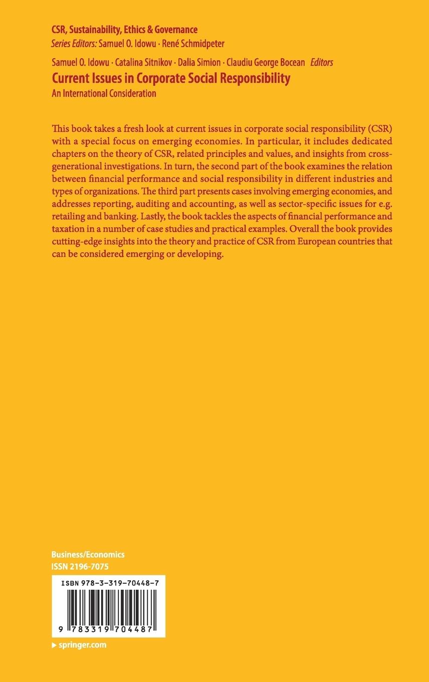 Rückseitencover Current Issues in Corporate Social Responsibility
