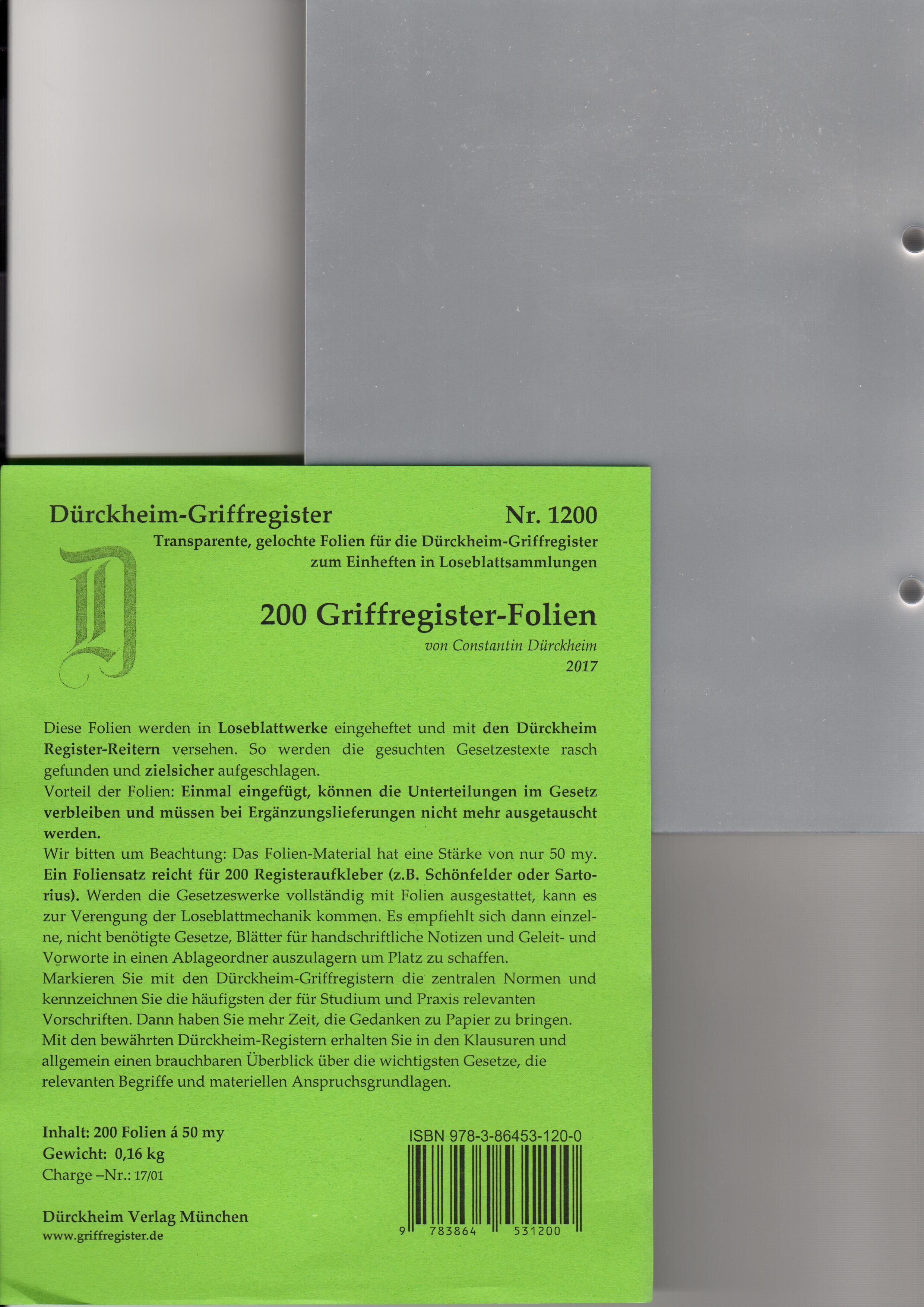 Vorderes Coverbild 200 DürckheimRegister®-FOLIEN für STEUERGESETZE, SCHÖNFELDER u.a; zum Einheften und Unterteilen der roten Gesetzessammlungen