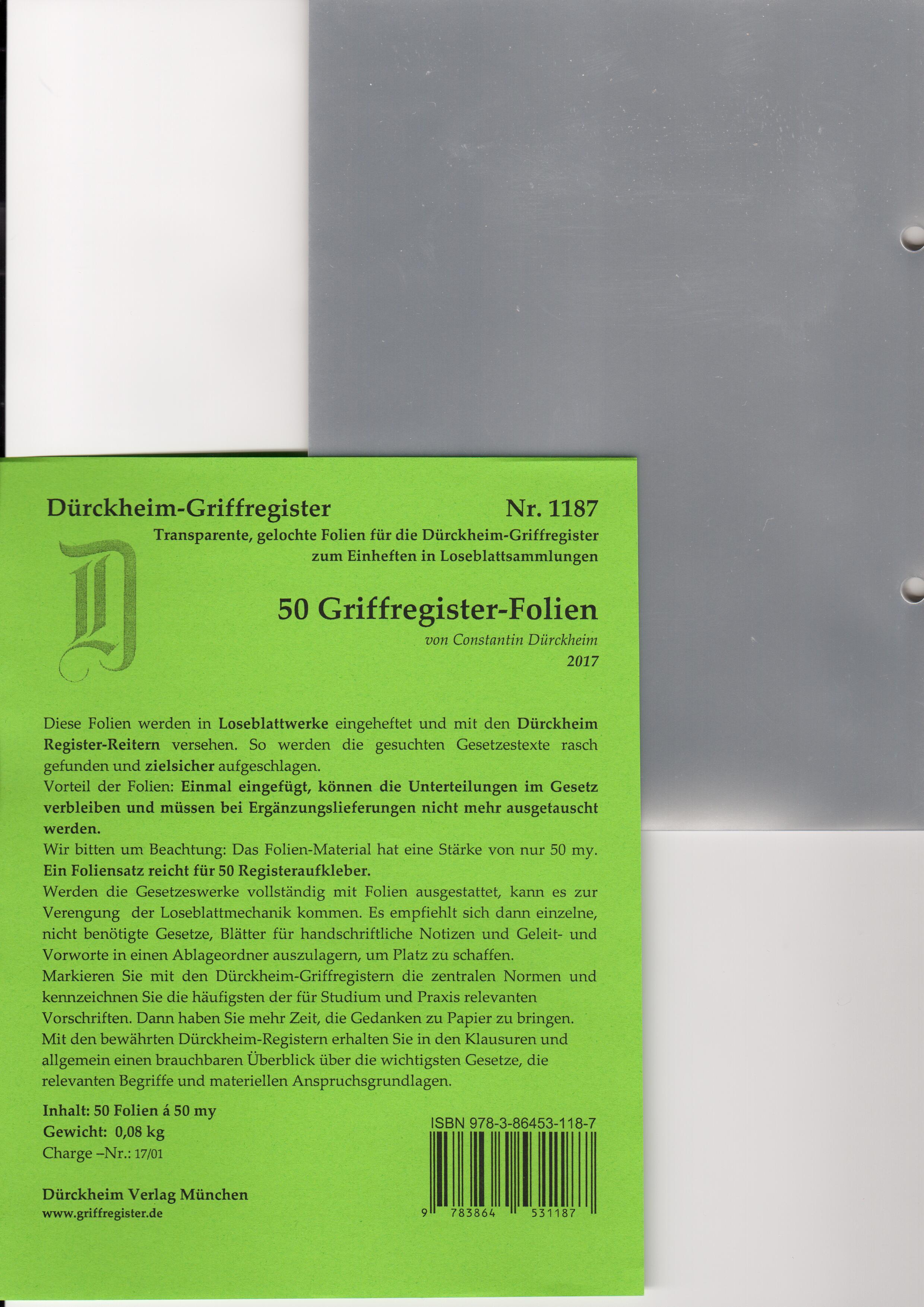 Vorderes Coverbild 50 DürckheimRegister®-FOLIEN für STEUERGESETZE u.a; zum Einheften und Unterteilen der Gesetzessammlungen
