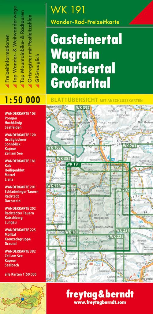 Rückseitencover Gasteiner Tal, Wagrain, Raurisertal, Grossarltal  1 : 50 000. WK 191